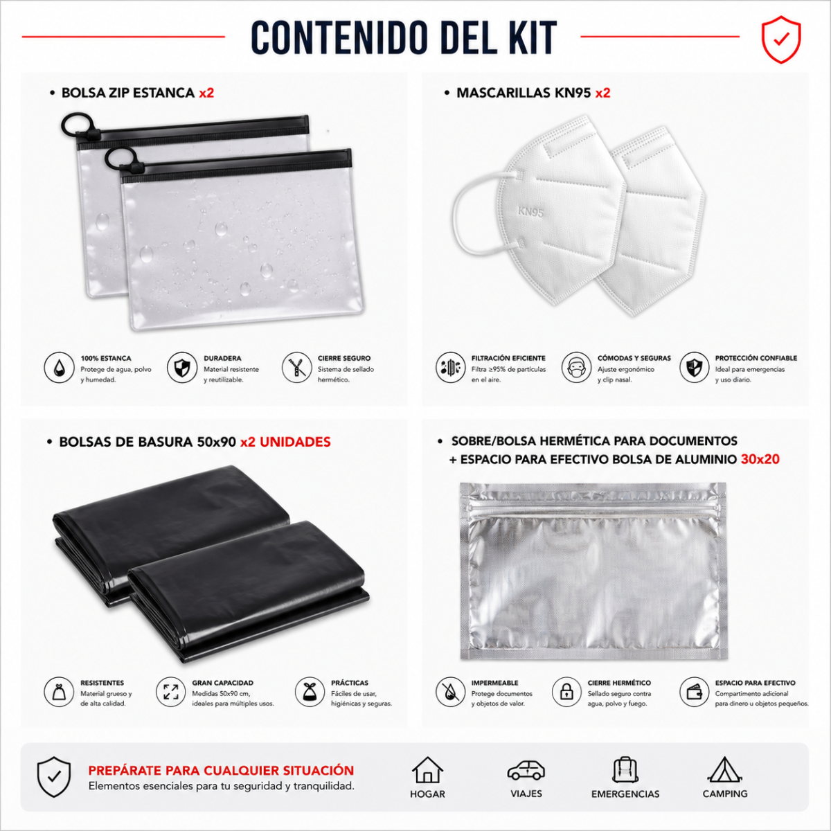 Mochila de Emergencia 24H Básica según recomendación SENAPRED