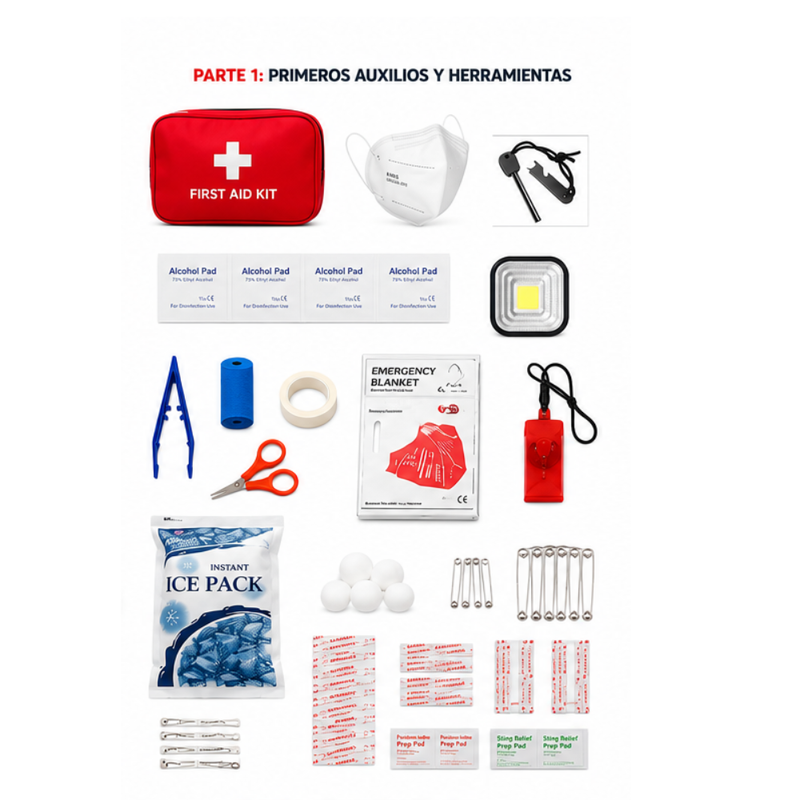 Mochila Kit de Emergencia Tipo SENAPRED Chile Pro 129 ELEMENTOS