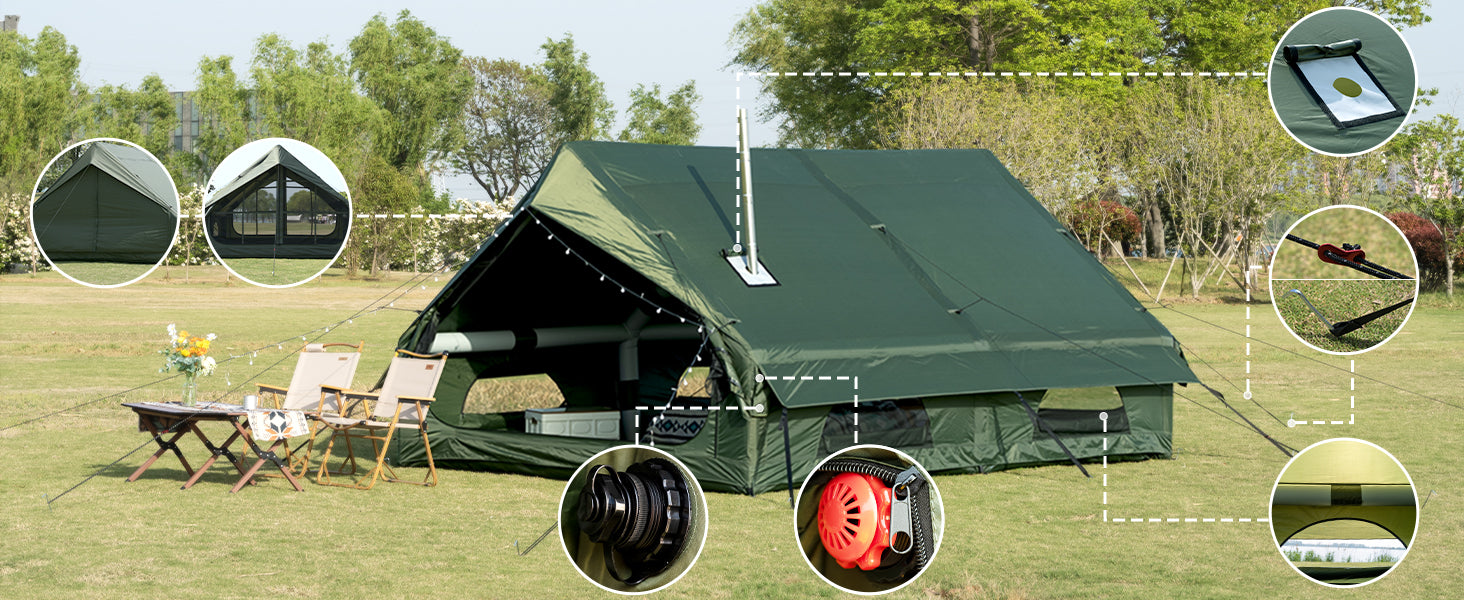 Carpa Inflable 6-8 Personas – 4 Estaciones con Salida para Estufa