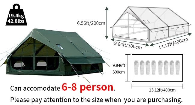 Carpa Inflable 6-8 Personas – 4 Estaciones con Salida para Estufa