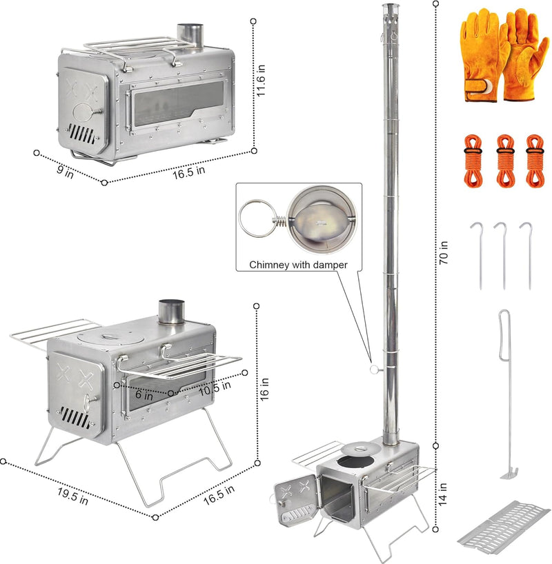 Estufa de Leña Portátil de Acero Inoxidable glamping