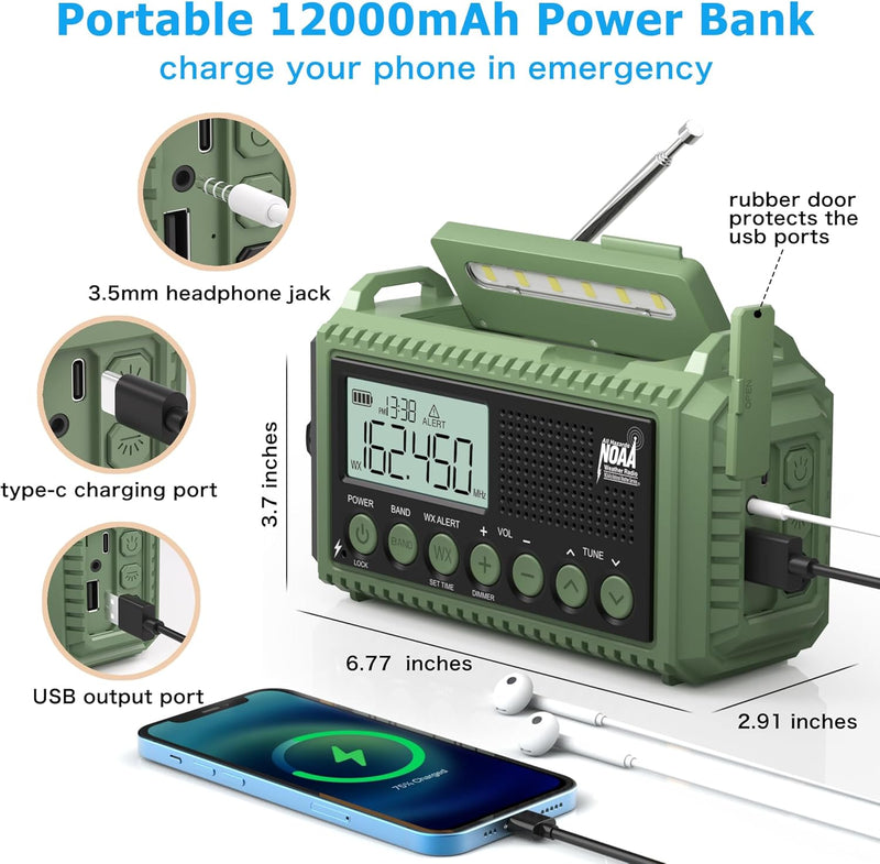 Radio de Emergencia NOAA 4 000 mAh Solar y Manivela