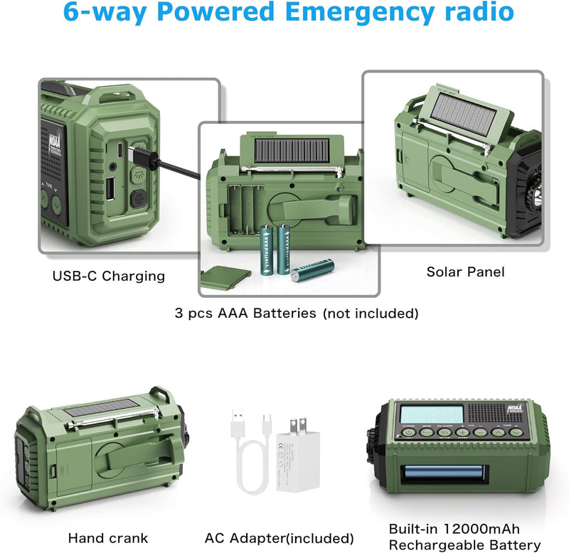 Radio de Emergencia NOAA 4 000 mAh Solar y Manivela