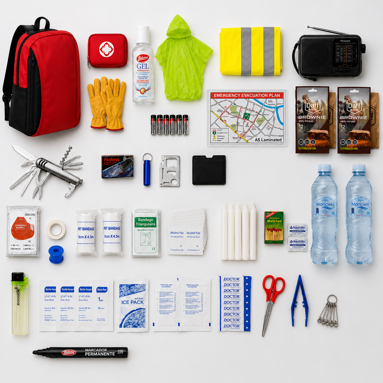 Mochila Emergencia 72h Familiar | Radio + Purificador de Agua