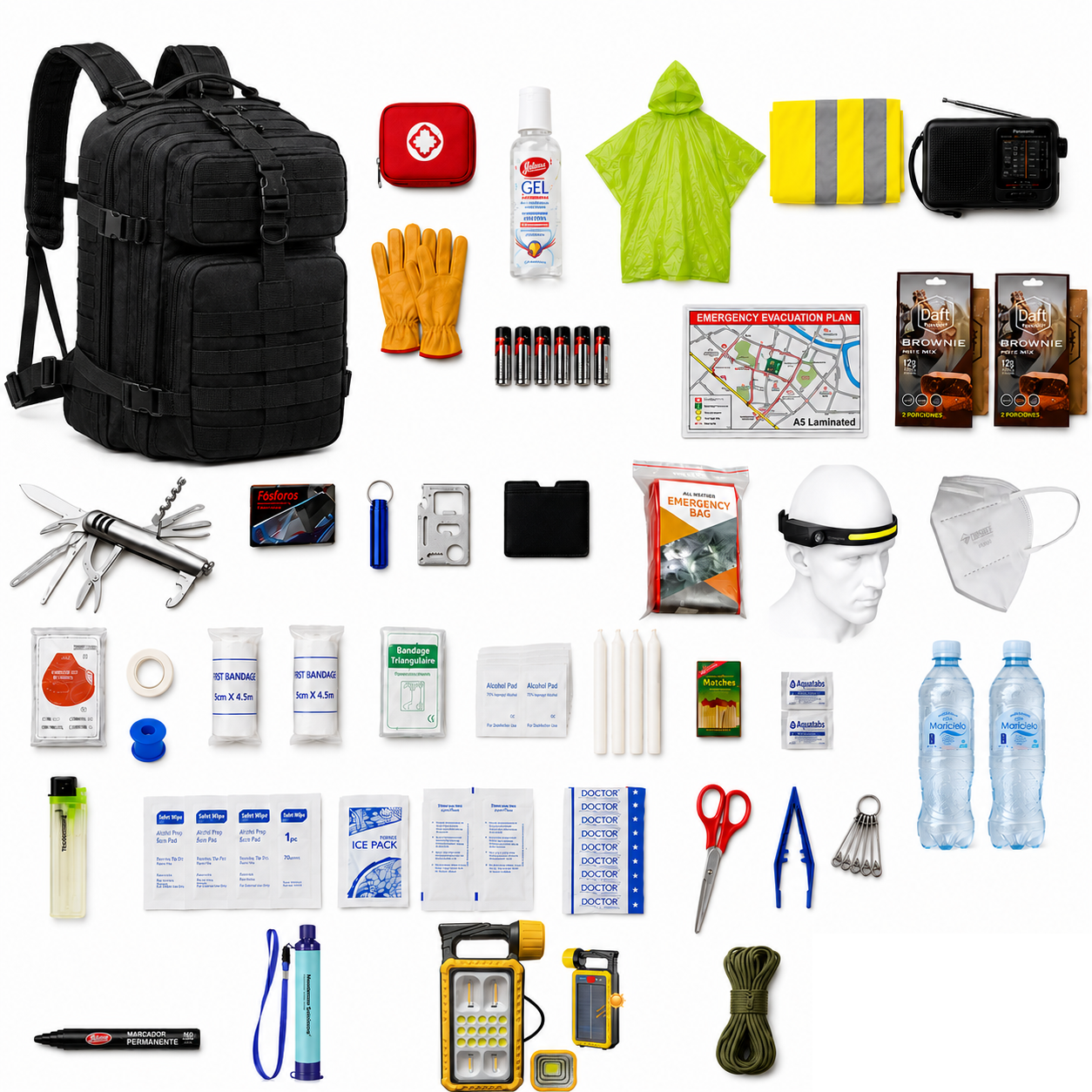 Mochila Supervivencia Pro 72h | LifeStraw + Solar + Mochila Táctica 35L