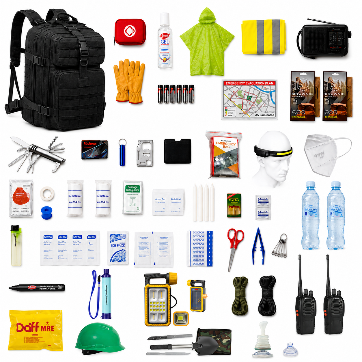 Kit Emergencia Empresarial | Mochila Brigada 72h | Walkie-Talkie + Casco