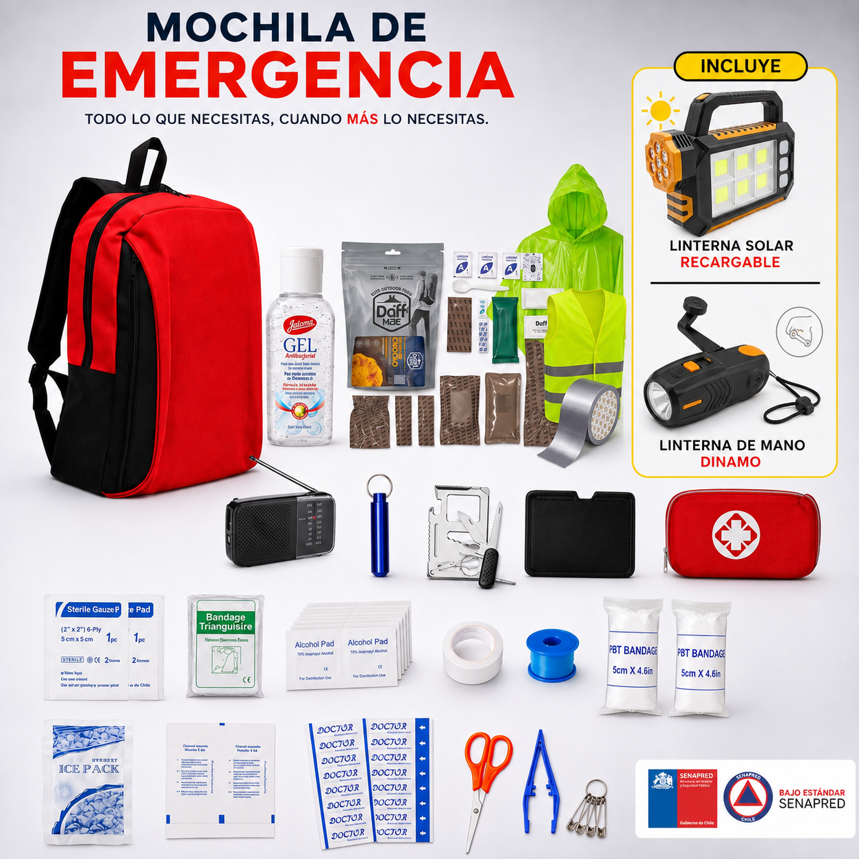 Kit Emergencia Familiar Completo 72H | SENAPRED Chile