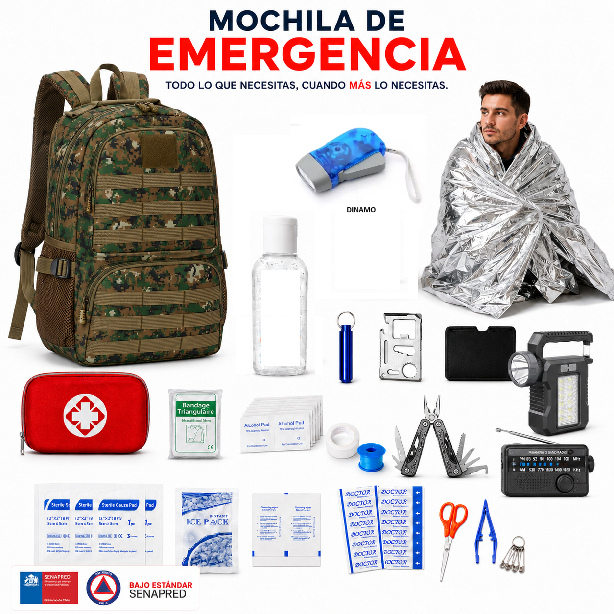 Mochila de Emergencia 72H media | Tipo SENAPRED