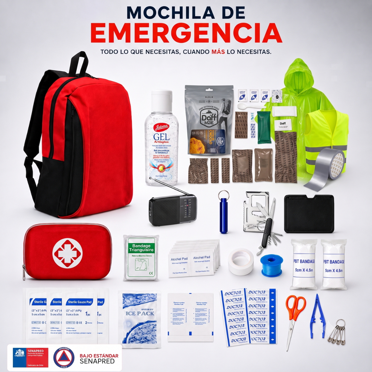 Kit Emergencia Familiar Completo 72H | SENAPRED Chile