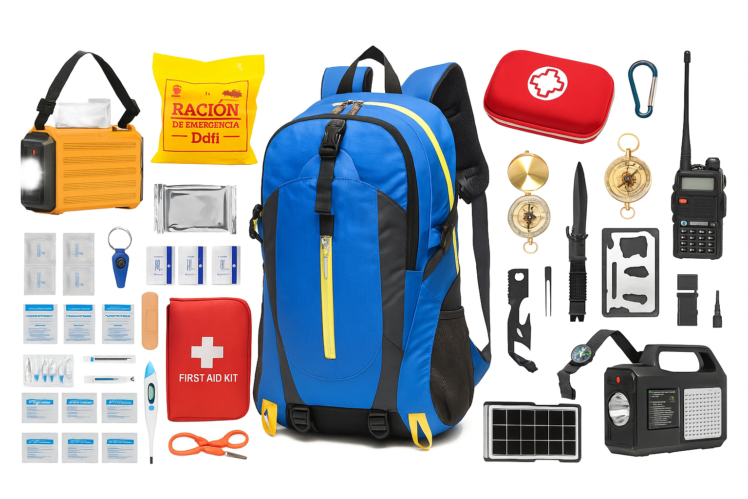 Mochila de Supervivencia 72 Horas Chile – Kit de Emergencia con 96 Accesorios para Terremotos Tsunamis  Catástrofes